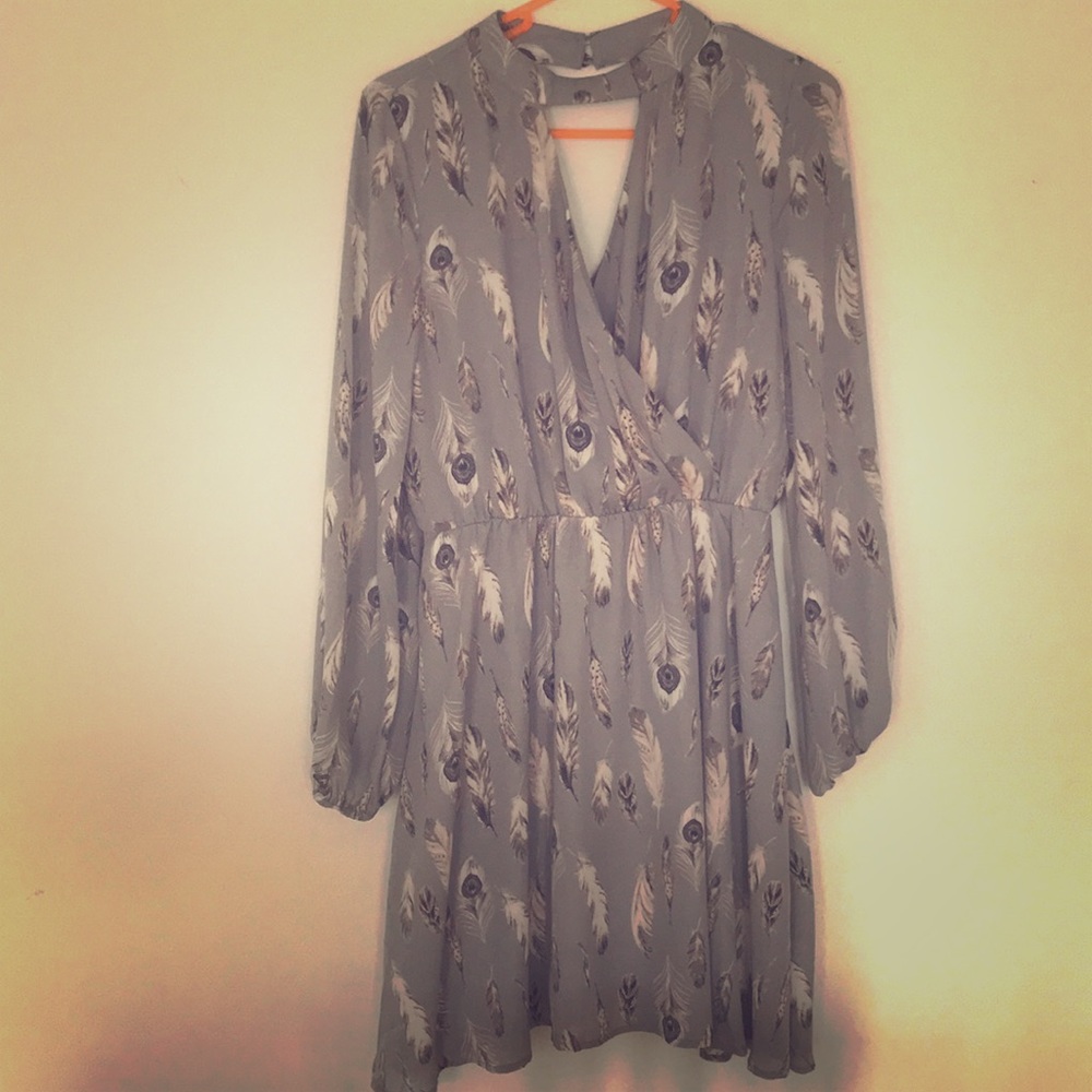 Beautiful grey dress with feathers